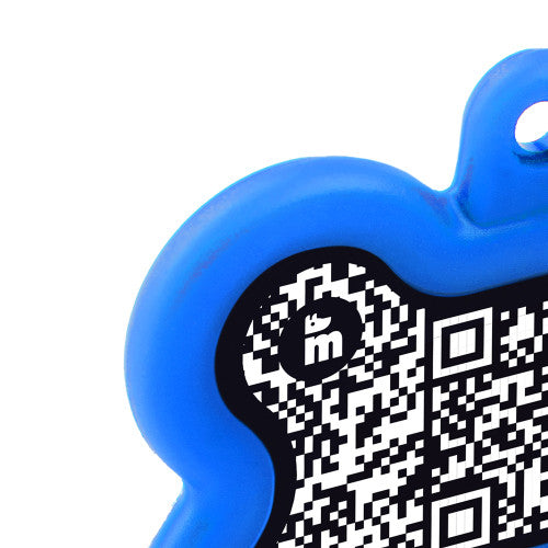 HUSHTAG PLUS QR CODE BLACK ALUMINUM BONE ID TAG WITH BLUE RUBBER