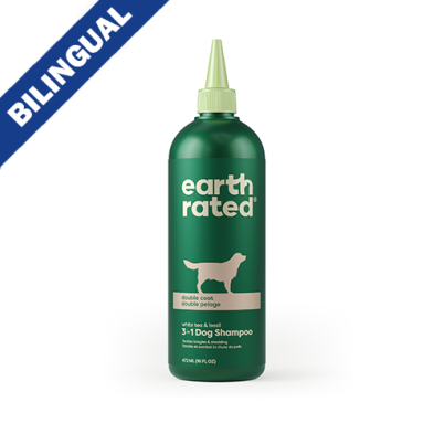 EARTH RATED DOUBLE COAT WHITE TEA & BASIL 3 IN 1 DOG SHAMPOO 16OZ