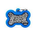 HUSHTAG PLUS QR CODE BLACK ALUMINUM BONE ID TAG WITH BLUE RUBBER