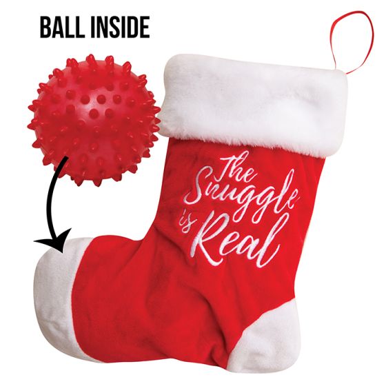 SNUGAROOZ HOLIDAY HIDE AND SQUEAK STOCKING WITH RUBBER SPIKEY BALL DOG 1PC 122IN