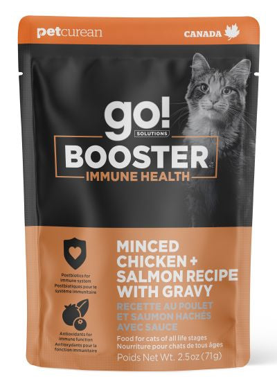 GO BOOSTER IMMUNE HEALTH MINCED CHICKEN AND SALMON WITH GRAVY CAT 2.5OZ