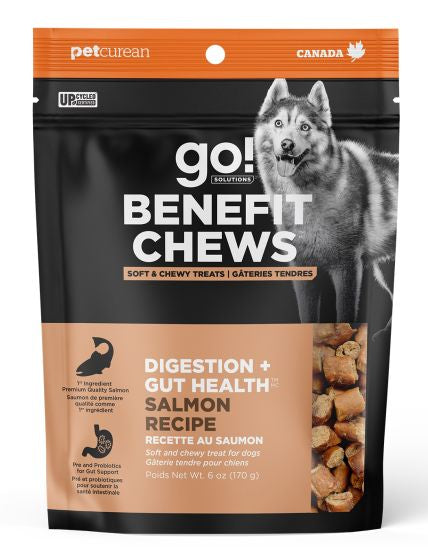 GO BENEFIT CHEWS DIGESTION + GUT HEALTH SOFT & CHEWY TREATS SALMON RECIPE DOG 170G