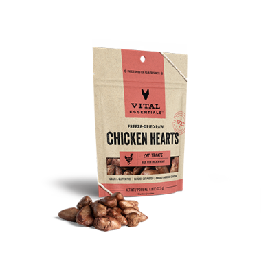 VITAL ESSENTIALS FREEZE-DRIED CHICKEN HEARTS CAT TREATS 0.8 OZ