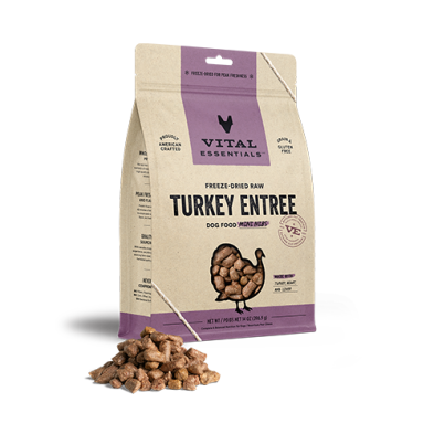 VITAL ESSENTIALS FREEZE-DRIED RAW TURKEY ENTREE DOG FOOD MINI NIBS 14 OZ