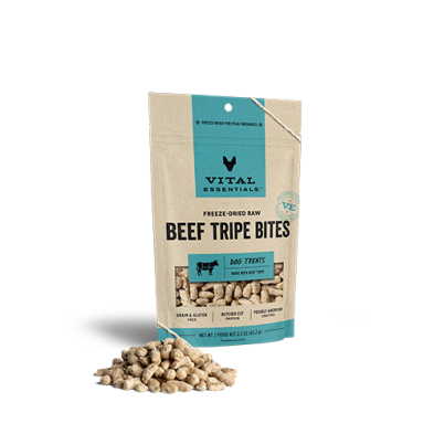 VITAL ESSENTIALS FREEZE-DRIED BEEF TRIPE BITES DOG TREATS 2.3 OZ