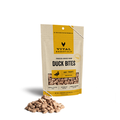 VITAL ESSENTIALS FREEZE-DRIED DUCK BITES DOG TREATS 2 OZ