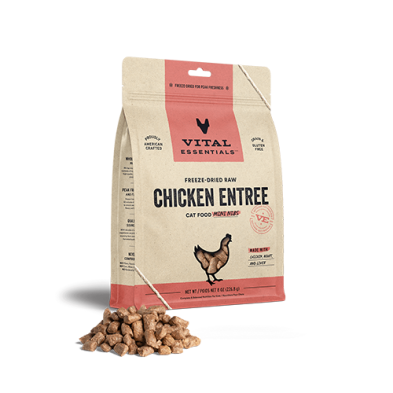 VITAL ESSENTIALS FREEZE-DRIED RAW CHICKEN ENTREE CAT FOOD MINI NIBS 8 OZ