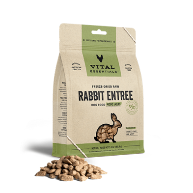 VITAL ESSENTIALS FREEZE-DRIED RAW RABBIT ENTREE DOG FOOD MINI NIBS 5.5 OZ