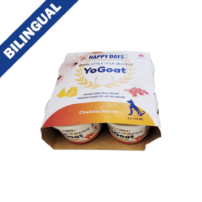 HAPPY DAYS YOGOAT CHEDDAR/BACON GREEK STYLE FROZEN GOAT MILK YOGURT 4 X 110ML