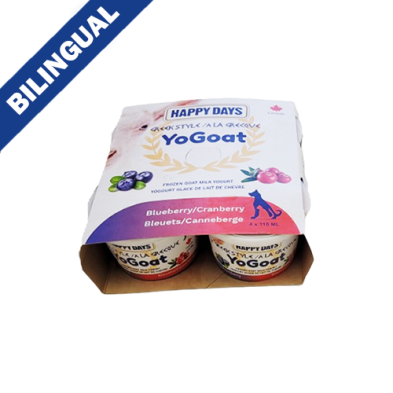 HAPPY DAYS YOGOAT BLUEBERRY/CRANBERRY GREEK STYLE FROZEN GOAT MILK YOGURT 4 X 110ML